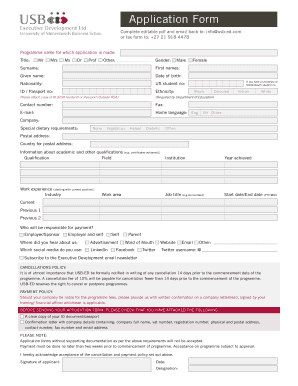 University of Stellenbosch Application Form