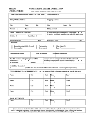 Byram Laboratories Commercial Credit Application