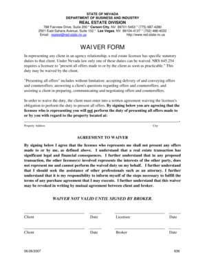 Nevada Real Estate Licensee Waiver Form