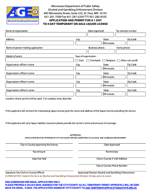 Minnesota Temporary On-Sale Liquor License Application