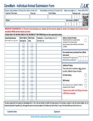 GeneMark Individual Animal Submission Form