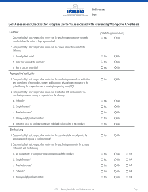 Self-Assessment Checklist for Preventing Wrong-Site Anesthesia