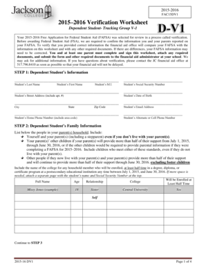 2015-2016 Verification Worksheet