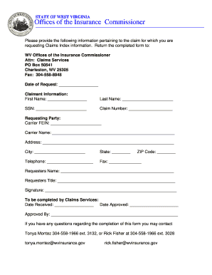 West Virginia Insurance Claims Index Request Form