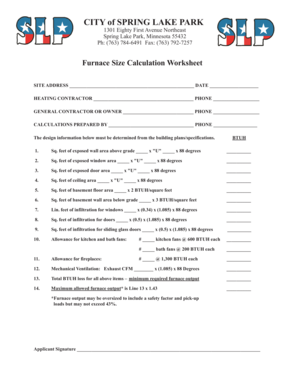 Furnace Size Calculation Worksheet