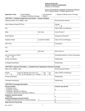 Group Accident Insurance Evidence of Insurability Application