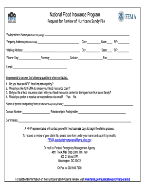 National Flood Insurance Program Hurricane Sandy Review Request