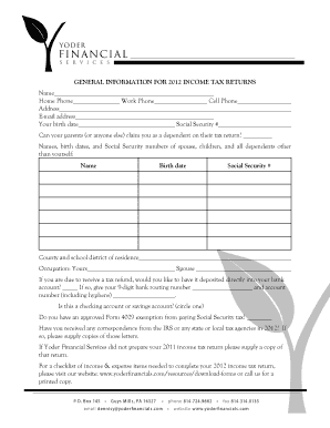 2012 Income Tax Return Form