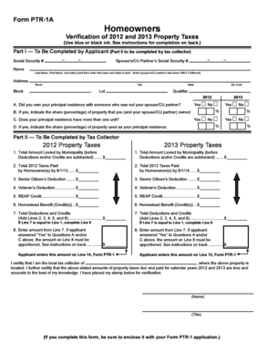 Form PTR-1A Property Tax Verification