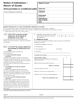 Notice of Admission - Return of Goods
