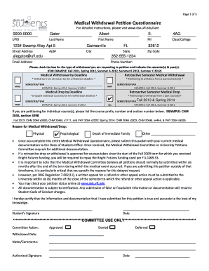 Medical Withdrawal Petition Questionnaire - Dean of Students Office - dso ufl