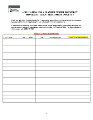 Application for Blanket Permit to Employ Minors in Entertainment