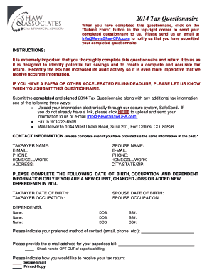 2014 Tax Questionnaire
