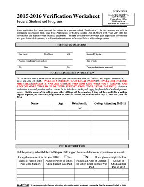 2015-2016 Dependent Verification Worksheet