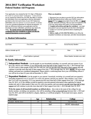 2014-2015 Verification Worksheet
