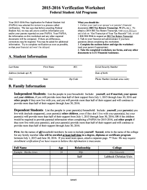 2015-2016 Verification Worksheet