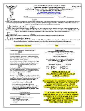 Oklahoma Chiropractic License Renewal Form