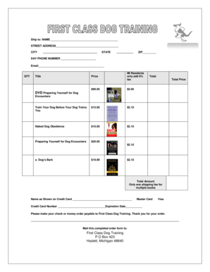 Dog Training Order Form