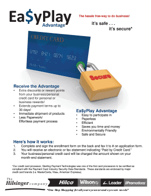 Ea$yPlay Advantage Program Credit Card Authorization Form