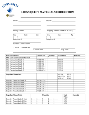 Lions Quest Materials Order Form