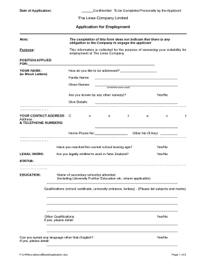 New Zealand Employment Application Form