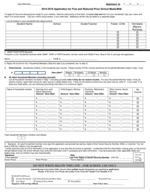 2015-2016 Application for Free and Reduced Price School Meals