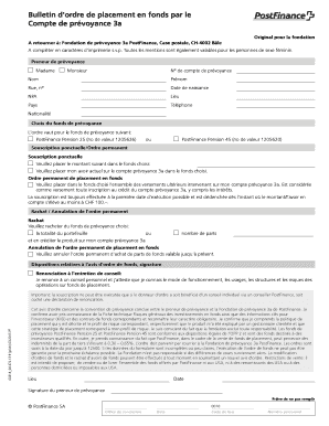 Bulletin d'ordre de placement en fonds par le Compte de prévoyance 3a