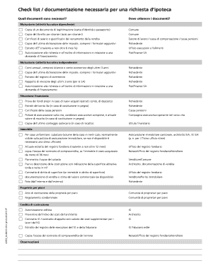 Check list / documentazione necessaria per una richiesta d'ipoteca