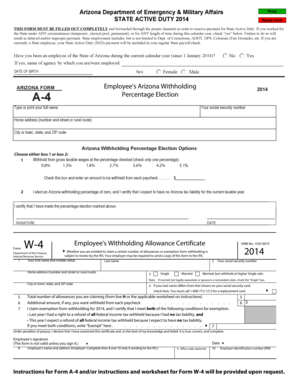Arizona State Active Duty 2014 Form