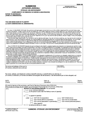 California Storage Lien Enforcement Summons