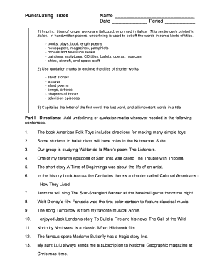 Punctuating Titles Worksheet