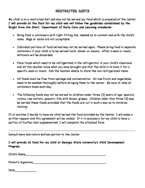 Food Service Waiver for Restricted Diets