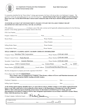 HUD Buyer Select Closing Agent Form
