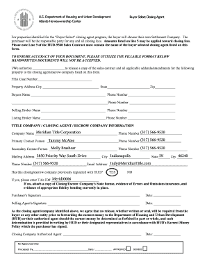 HUD Buyer Select Closing Agent Form