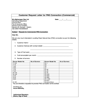 Commercial PNG Connection Request Letter