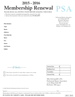 Professional Skaters Association Membership Renewal Form
