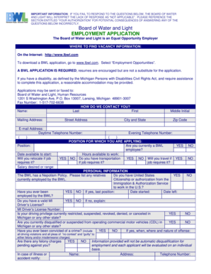 Board of Water and Light Employment Application