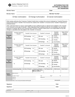 Authorization for Automatic Payments or Transfers