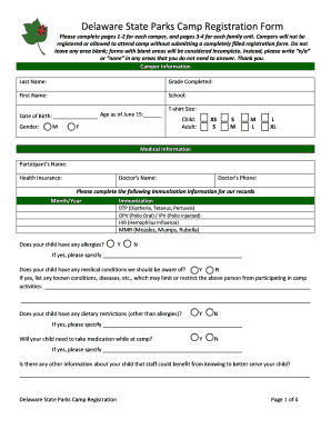 Delaware State Parks Camp Registration Form