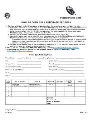 Download Bulk 1 Coin Purchase Order Form PDF - US Mint - The