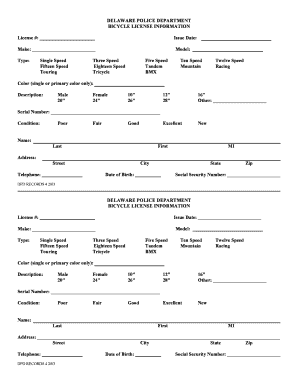 Delaware Bicycle License Application