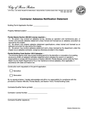 Florida Asbestos Notification Statement