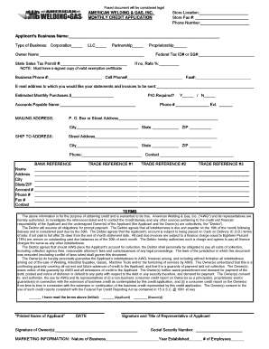 American Welding & Gas Credit Application