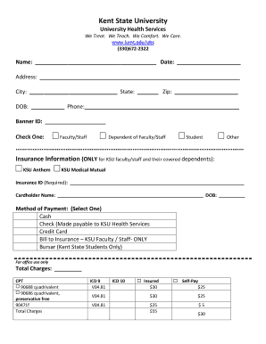 Kent State University Health Services Form