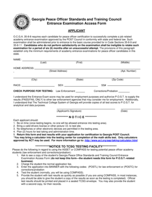 Georgia Peace Officer Entrance Exam Access Form