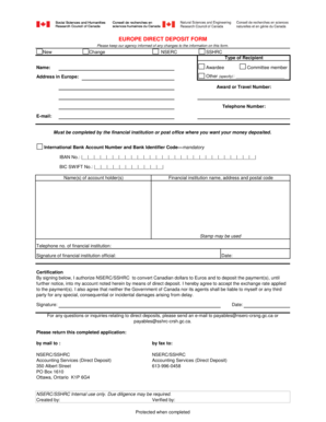 Europe Direct Deposit Form
