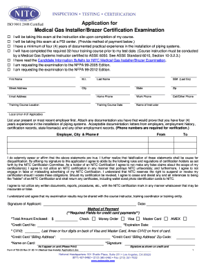 Medical Gas Installer/Brazer Certification Exam Application