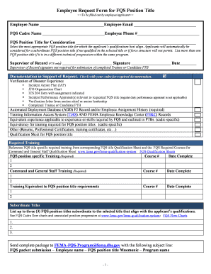 Employee Request Form for FQS Position Title