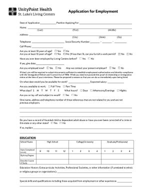 St. Luke's Living Centers Employment Application