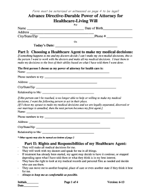 Advance Directive Durable Power of Attorney for Healthcare Living Will